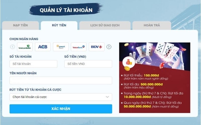 Hướng dẫn nhanh nạp tiền vào tài khoản Bong888 - Bong888